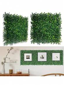 0.82*0.82FT 人造草墙板用于花园装饰，1 包假黄杨绿叶背景，塑料人造黄杨树篱，具有防紫外线功能，适合室内室外使用 - 绿叶栅栏隐私屏幕，圣诞树背景装饰，房间墙壁装饰，室内或室外装饰，DIY 婚礼装饰 - 綠色 - 查看 1