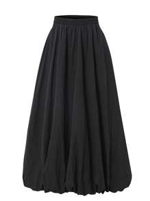 Women's Bubble Skirt Elastic Waist With Pockets Solid A-Line Long Skirts
