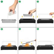 VA-Cerulean Bioethanol Table Fireplace - Round/Rectangular With 2 Or 4 Glass Panels, Stainless Steel Table Fire With Flame Arrester For Balcony And Living Room - Rectangular 2-sided Glass - View 2