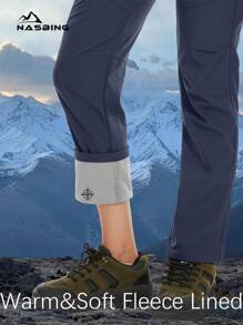 NASBING Women's Winter Thermal Lined Pants Waterproof Windproof Ripstop Softshell Warm 4-Way Stretch Zip-Fly Side Elastic Waist 2 Secure Zipper Pockets Snow Ski Pants Hiking Camping Outdoor Sport - 藏蓝色 - 查看 4