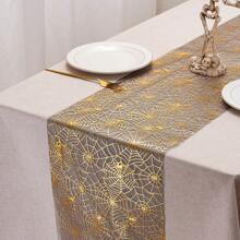 1/2 pezzi Runner da tavolo a ragnatela di Ognissanti da 11*108 pollici, ragnatela sottile con ragno arancione e zucca, adatto per decorazione tavolo per Ognissanti, festa in casa, vacanze. Opzioni multiple in oro e nero