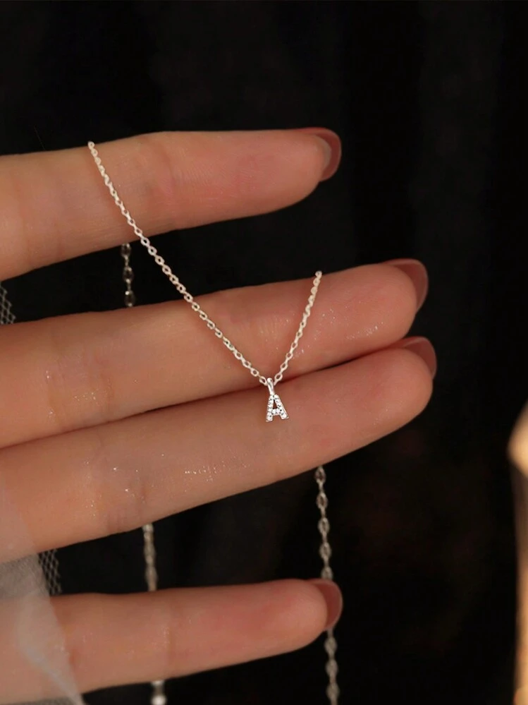 Collar de plata de ley 925 con 26 letras de la A a la Z, regalo de uso diario para novias, mujeres y niñas - Plateado - Añade 2