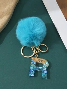 1pc Creative Letter Stone Resin Keychain With Butterfly Tassel, Girl Key Chain - Blue - View 15