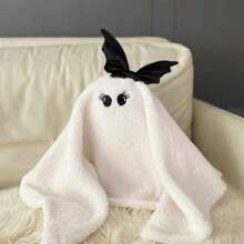 1 件毛绒白色幽灵抱着南瓜配黑色蝴蝶结装饰抱枕，可爱又温暖的万圣节靠垫，适用于客厅沙发卧室装饰，秋冬季节日家居装饰枕头 - 白色 - 查看 7