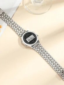 1pc Elegant High-Quality LED Minimalist Steel Band Electronic Watch, Suitable For Birthday Gift, Halloween Gift Special Offer (Teenager) - Silver - View 4