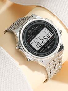 1pc Elegant High-Quality LED Minimalist Steel Band Electronic Watch, Suitable For Birthday Gift, Halloween Gift Special Offer (Teenager) - Silver - View 1