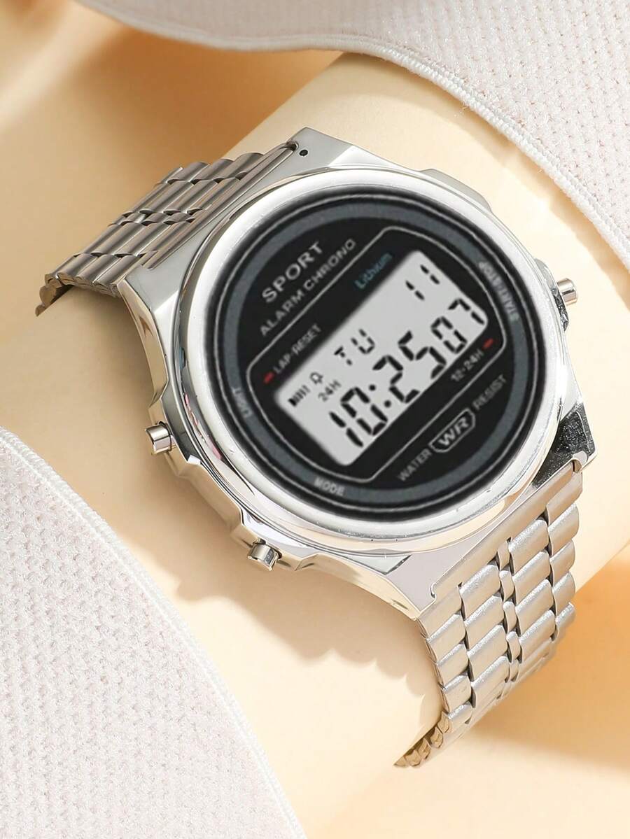 1pc Elegant High-Quality LED Minimalist Steel Band Electronic Watch, Suitable For Birthday Gift, Halloween Gift Special Offer (Teenager) - Silver - View 1