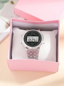 1pc Elegant High-Quality LED Minimalist Steel Band Electronic Watch, Suitable For Birthday Gift, Halloween Gift Special Offer (Teenager) - Silver - View 5