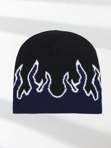 1pc Men's Unique Y2K Fire Pattern Knitted Beanie Hat, Suitable For Autumn/Winter Warmth And Casual Outfit Winter Hat Fall Outfit
