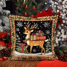 1 vỏ gối trang trí Giáng sinh hình con nai ren cổ điển có quà tặng, 45*45CM nhung mềm màu đào in một mặt, dùng cho tiệc trang trí trong nhà, vỏ gối quà tặng - Nhiều màu - Xem 2