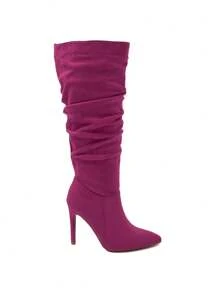 Women Elegant Stiletto Heel Knee-High Boots - Hot Pink - View 2