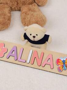 1pc Personalized Wooden Name Puzzle Board, Easter Gift, Name Puzzle, First Birthday Gift, Custom Wooden Name Puzzle Plaque, Unique Name Puzzle Board - Pink Letters - View 11