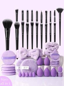 60件套化妆刷套装，包含30支化妆刷和5个化妆海绵，适用于液体化妆品。产品名称：化妆刷套装、化妆刷套装、化妆刷套装、完整化妆套装、化妆刷套装、完整化妆套装、刷子套装、化妆刷套装、化妆礼品套装、套装、赠品、专业化妆刷、完整化妆套装。 - 彩色 - 查看 17