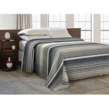 Colcha Cama De Casal Padrão Piquet Cobre Leito 2 M X 2,20 M Diversas Cores Liso e Listrado Avulsa - Cru e Marinho - Visão 1