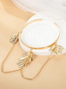 1 món trang sức đeo tay cho nữ đơn giản phong cách đường phố hở lưng vòng tay vàng 24K với tua rua lá hoa, mặt dây chuyền dạng xích, hoàn hảo cho cô dâu bãi biển, đám cưới, quà tặng đính hôn - Vàng - Xem 5