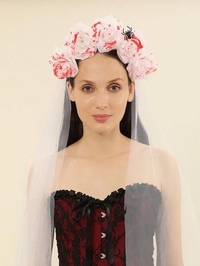 1pc Halloween Party Horror Blood Stain Print Fabric Eyeball Bow Decor Net Hair Hoop
