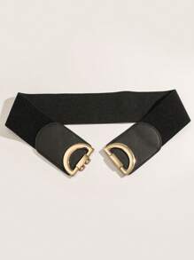 1pc Women's Black & Golden Buckle Elastic Waist Belt, Gothic Style Elastic Cinch Belt For Dress, Shirt, Casual Wear Halloween Summer, School Fall, Autumn, Halloween - Black - View 5