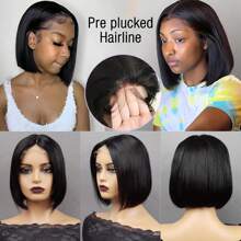 Eulisi Wear And Go 13x4 Transparent Lace Glueless Bob Wig Human Hair Short Straight Frontal Bob Wigs For Black Women Human Hair Pre Plucked With Baby Hair Side Part 200% Density 14 Inch Natural Black Color
