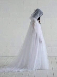 1 件女式连帽薄纱斗篷婚礼新娘及地柔软网纱斗篷、服装、斗篷、吸血鬼服装、黑/白/红秋季女士服装 - 彩色 - 查看 11