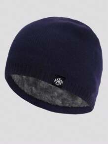 1pc Men's Dual Layer Thermal Lined Knit Cap, Solid Color Winter Warm Beanie Hat For Outdoor Sport, Travel, Riding, Casual Comfortable Snowflake Pattern Suitable For Daily Wear Halloween