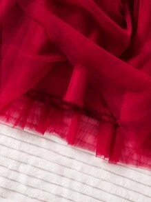 Tween Girl Elegant V-Neck Sequins Ruffle Splice Mesh Wedding Party Bridesmaid Flower Girl Dress - Red - View 7