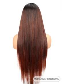 渐变红棕色合成蕾丝前假发，13x4 T 部分合成蕾丝假发，预拔长直发假发，适合女士 30 英寸初学者假发，透明蕾丝假发，带自然发际线 - 漸層紅色 - 查看 2
