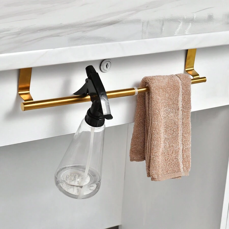 Keidason 1 件双层不锈钢毛巾杆悬挂式可调节长度毛巾架浴室柜门挂式毛巾架洗碗布收纳架悬挂式毛巾杆不锈钢门后毛巾收纳架免打孔毛巾挂