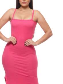 Women's Short Ribbed Dress With Basic Straps - 乾枯玫瑰色 - 查看 2