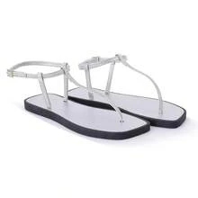 Women's Flat Sandals Comfortable Flat Sandals Beach Fashion Summer Colors - Bạc - Xem 2