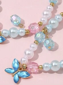 1 juego Nuevo conjunto de joyería de collar y pulsera para niños, accesorios de cuentas, colgante de mariposa linda de princesa para niñas - Multicolor - Ver 10