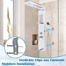 Froadp Stainless Steel Shower Panel 5 Functions Shower Column Rain Shower Waterfall Shower Massage Nozzles Hand Shower Shower Faucet Complete Kit - White - View 7