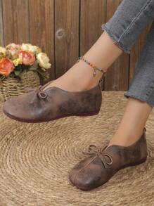 Women's Casual Solid Color Soft Bottom Round Toe Ballet Flats With Bow Decor, Slip-On Fashion Loafers Valentines