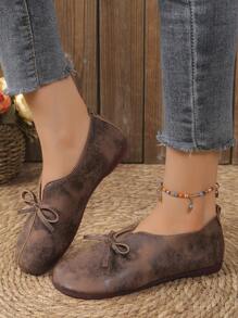 Women's Casual Solid Color Soft Bottom Round Toe Ballet Flats With Bow Decor, Slip-On Fashion Loafers Valentines