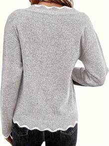Women's Pullover Sweater, Pullover Sweater - Xám - Xem 2