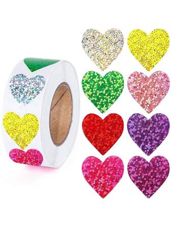 Finego 500Pcs Glitter Heart Stickers, Foil Shiny Heart Stickers For Kids Reward, 1 Inch Self Adhesive Colorful Incentive Stickers For Birthday Party Decoration, Valentine's Day, Halloween, Christmas, Thanksgiving, Proposal, Anniversary,Wedding, Classroom Teacher Supplies, Christmas Decoration Back To School