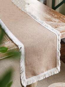 1 pièce Chemin de table en jute rétro, pour restaurant, fête, rassemblement, couverture de table à manger de vacances, décoration d'hôtel, auberge - Kaki - Voir 4