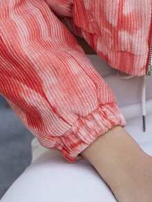 1 件休闲扎染短款夹棉大衣，秋冬 - 粉色 - 查看 7