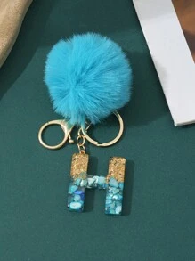1pc Creative Letter Stone Resin Keychain With Butterfly Tassel, Girl Key Chain - Blue - View 22