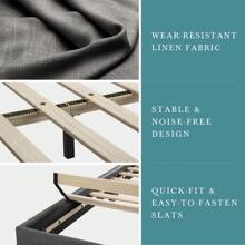 HOOMIC Upholstered Bed Frame With Adjustable Headboard, Beige/Black/Dark Grey/Light Grey - Soft Linen Fabric & White -  Premium Faux Leather, Full/Queen/King Size, Strong Supporting Structure, Noise-Free, No Box Spring Needed, Easy Assembly * Bed Frame Queen Queen Bed Frame Bed Frame Full Full Size Bed Frame King Size Bed Frame Twin Bed Frame Room Decor Home Decor Christmas Decor Bedroom Decor Valentine Day Decor Storage Living Room Decor Furniture House Decor