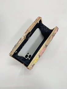 这款多色花卉斜挎包时尚独特，配有复古链条肩带，迷你盒形设计，适合派对女孩、新娘、大学生、年轻职业女性和上班族。可用于派对、舞会、婚礼等各种场合，与舞蹈配饰完美搭配，精致的花卉图案尽显女性魅力。粉色 - 珊瑚粉 - 查看 7