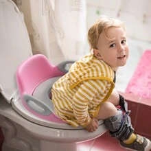 VA-Cerulean Children's Toilet Seat, Toilet Seat For Children 1-8 Years, Toilet Trainer With Anti-Slip Padding, Handle, Backrest And Splash Guard, White / Pink / Blue - Pink - View 4