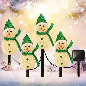 4pcs/Set Christmas Snowman Solar Stakes Lights Xmas Outdoor Waterproof Landscape Decorative Lamp For Home Garden Yard Path Lawn Passage Holiday Party Christmas Festival Decoration(Red/Yellow/Blue/Pink/Green,Solar Powered),Christmas Decor Outdoor Christmas Light Bedroom Decor Home Decor Party Decor Holiday Festivalchristmas Gift Thanksgiving Christmas Tree Decor Ornaments