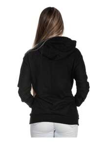 Women's Plain Flannel Sweatshirt Kangaroo Cold Weather Top - màu đen - Xem 2