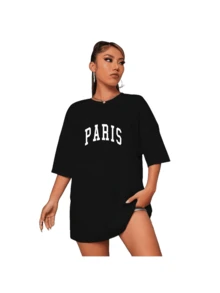 Oversized Streetwear Paris Street Style T-Shirt Women - 黑色 - 查看 1