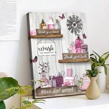 1 件粉色浴室装饰墙艺术帆布 - 1 件带框“洗去烦恼”励志语录印刷品，具有乡村魅力，包裹帆布，木框 - 浴室标志家居装饰海报、墙壁艺术、房间装饰用品 - 彩色 - 查看 13