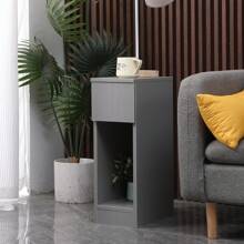 Slim Bedside Table Bedroom Nightstand With Open Shelf & Drawer, Narrow End Table Sofa Side Table For Living Room, Compact Wooden Lamp Table Telephone Table For Home Office - Grey - View 2