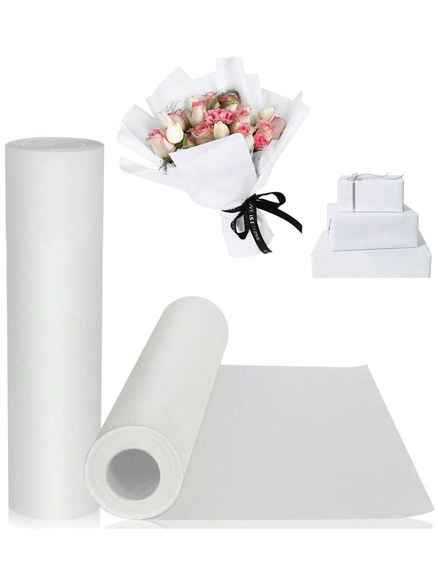 1 卷 - 纯色礼品包装纸、白色仿皮纸、白色牛皮纸卷 15 英寸 X 394 英寸、生日礼物装饰纸、家庭聚会礼品包装纸、婚礼包装纸、薄纸、花束用品、礼品包装纸、鲜花包装纸、海报广告牌纸、工艺艺术纸、情人节礼品包装纸、新年装饰