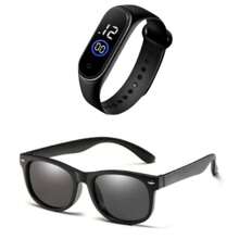 Conjunto Relógio Digital Led Masculino + Óculos De Sol Infantil Menino