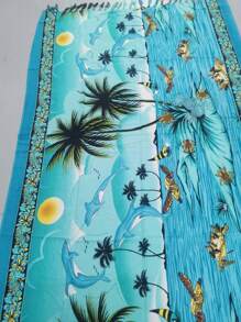 Yong Knit Beach Sarong Women's Beach Skirt Print Option 6 Size 1.1*1.7m - 青碧色 - 查看 2