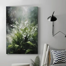 1Pc Framed Canvas Wall Art Poster Lily Of The Vally Wall Art Print Spring Flower Artwork  Country Art Print Woodland Flower Painting White Flower Poster - 黑色 - 查看 5